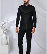 Black rayon hand woven bandhgala for mens