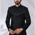 Black rayon hand woven bandhgala for mens