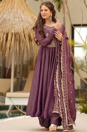 LIGHT PURPLE  COSMO SILK EMBROIDERY WORK SUIT SET 
