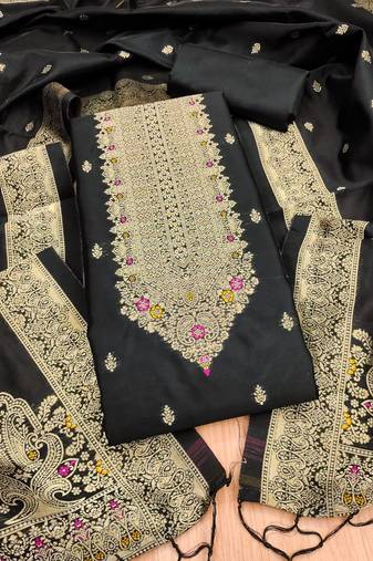 Black designer partywear paithani banarasi dress material