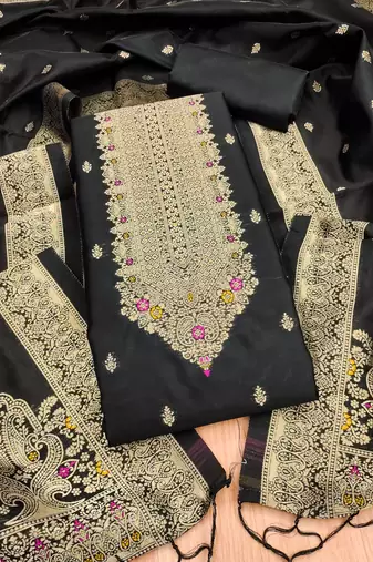 Black designer partywear paithani banarasi dress material