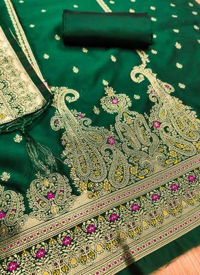 Green designer partywear paithani banarasi dress material 2