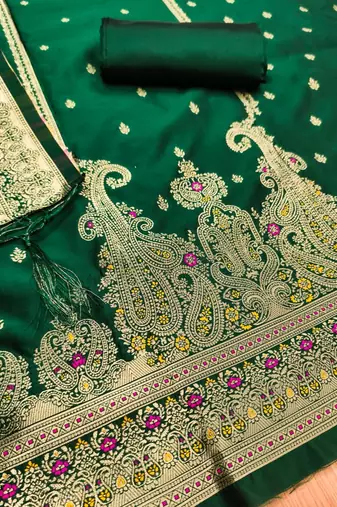 Green designer partywear paithani banarasi dress material