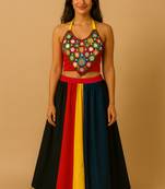 Multicolour Cotton Navratri Chaniya Choli with Mirror Halter Top Garba dress