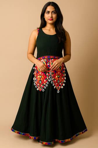Navratri Black Rayon lehenga set for womens-Free Size