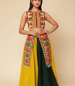 Navratri Yellow Rayon lehenga set for womens-Free Size