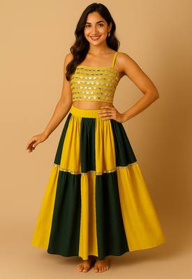 Navratri Yellow Rayon navratri lehenga set for womens-Free Size 1