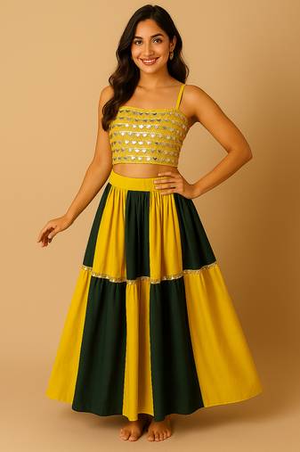 Navratri Yellow Rayon navratri lehenga set for womens-Free Size