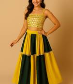 Navratri Yellow Rayon navratri lehenga set for womens-Free Size