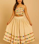Navratri Cream Rayon lehenga set for womens-Free Size