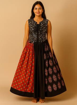 Navratri Black Cotton navratri lehenga set for womens-Free Size 1