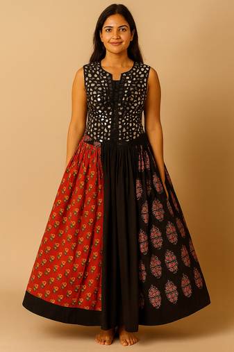 Navratri Black Cotton navratri lehenga set for womens-Free Size