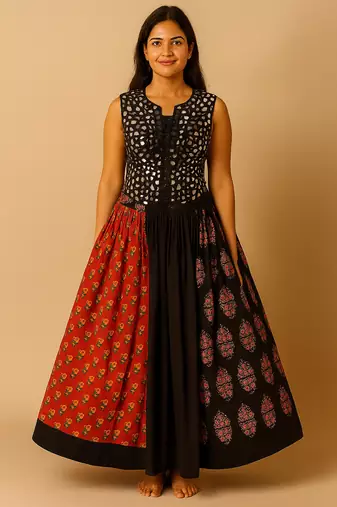 Navratri Black Cotton navratri lehenga set for womens-Free Size