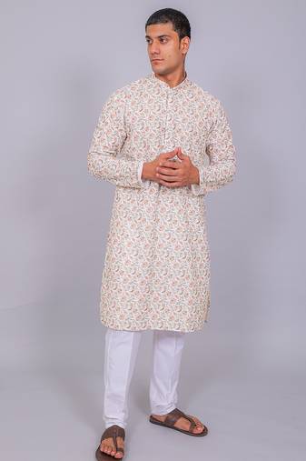 Bluesaanchi men's chikankari threadwork & sequin kurta set – white