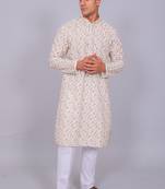 Bluesaanchi men's chikankari threadwork & sequin kurta set     white