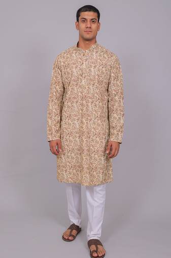 Bluesaanchi men's chikankari threadwork & sequin kurta set – cream & mauve