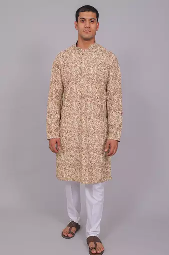 Bluesaanchi men's chikankari threadwork & sequin kurta set – cream & mauve