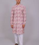 Bluesaanchi men's chikankari threadwork & sequin kurta set     pink