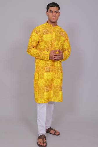Bluesaanchi men's chikankari threadwork & sequin kurta set –dark  yellow
