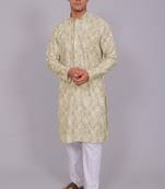 Bluesaanchi men's chikankari threadwork & sequin kurta set     olive green