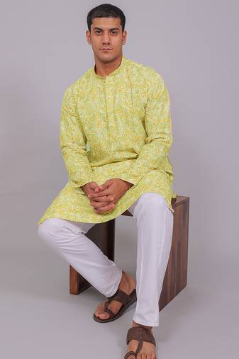 Bluesaanchi men's chikankari threadwork & sequin kurta set – white & orange