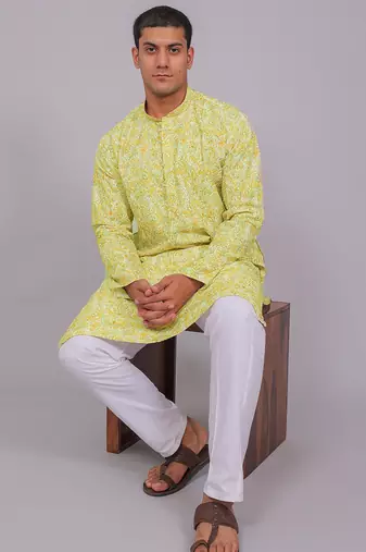 Bluesaanchi men's chikankari threadwork & sequin kurta set – white & orange