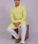 Bluesaanchi men's chikankari threadwork & sequin kurta set – white & orange