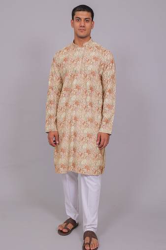 Bluesaanchi men's chikankari threadwork & sequin kurta set – dusty rose