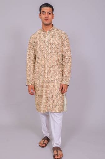 Bluesaanchi men's chikankari threadwork & sequin kurta set – grey pink