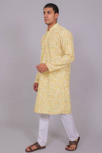 Bluesaanchi men's chikankari threadwork & sequin kurta set –white