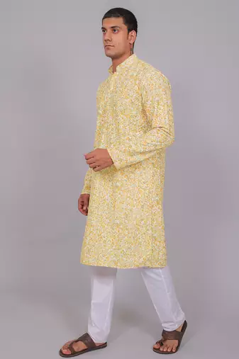 Bluesaanchi men's chikankari threadwork & sequin kurta set –white