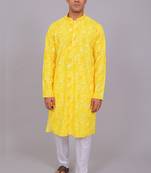 Bluesaanchi men's chikankari threadwork & sequin kurta set –yellow