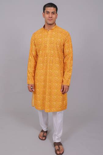 Bluesaanchi men's chikankari threadwork & sequin kurta set –yellow pink
