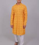 Bluesaanchi men's chikankari threadwork & sequin kurta set –yellow pink