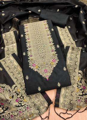 Black designer partywear paithani banarasi dress material 2
