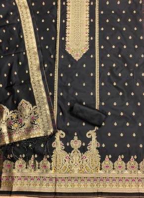 Black designer partywear paithani banarasi dress material 3