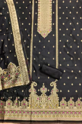 Black designer partywear paithani banarasi dress material