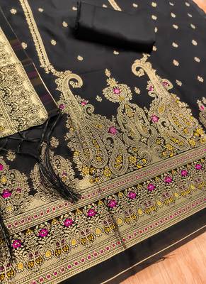 Black designer partywear paithani banarasi dress material 4
