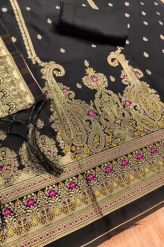 Black designer partywear paithani banarasi dress material