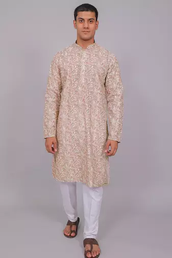 Bluesaanchi men's chikankari threadwork & sequin kurta set –pink white