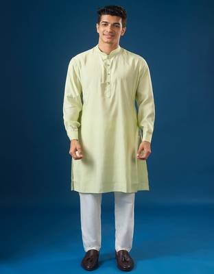 Green embroidered cotton silk nehru jacket set 1