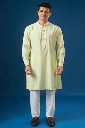 Green embroidered cotton silk nehru jacket set