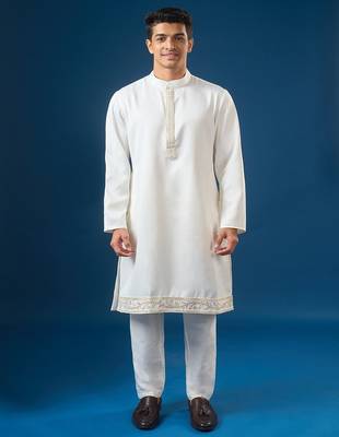 White embroidered silk jacket set 1
