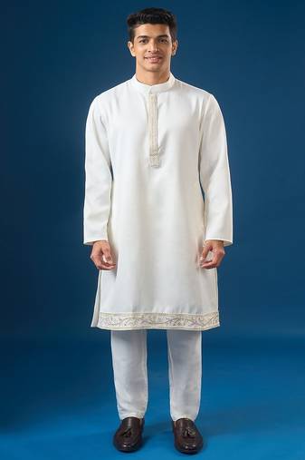 White embroidered silk jacket set
