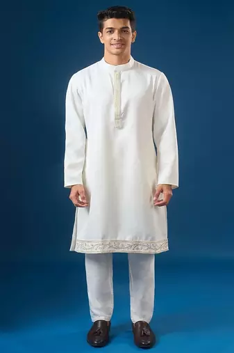 White embroidered silk jacket set
