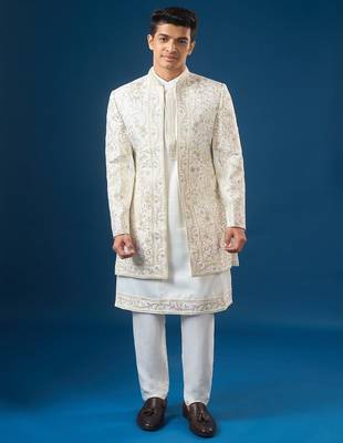 White embroidered silk jacket set 3