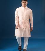 Pink embroidered cotton silk nehru jacket set