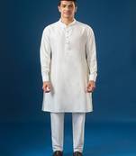 White embroidered cotton silk nehru jacket set