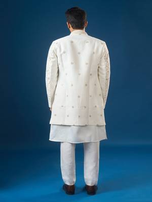 White embroidered silk jacket set 4