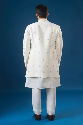 White embroidered silk jacket set